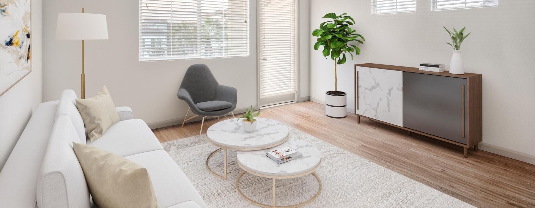 modern living area with natural lighting and bright decor
